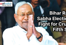 Bihar Rajya Sabha Elections: Fight for Crucial Fifth Seat Nitish Kumar greeting with folded hands with headline about Bihar Rajya Sabha elections and fight for the fifth seat.