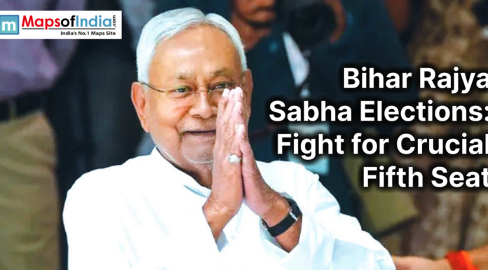 Bihar Rajya Sabha Elections: Fight for Crucial Fifth Seat Nitish Kumar greeting with folded hands with headline about Bihar Rajya Sabha elections and fight for the fifth seat.