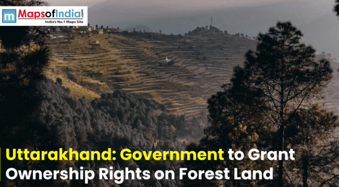 Uttarakhand: Government to Grant Ownership Rights on Forest Land Terraced hills and forest landscape in Uttarakhand highlighting the government’s plan to grant ownership rights on forest land