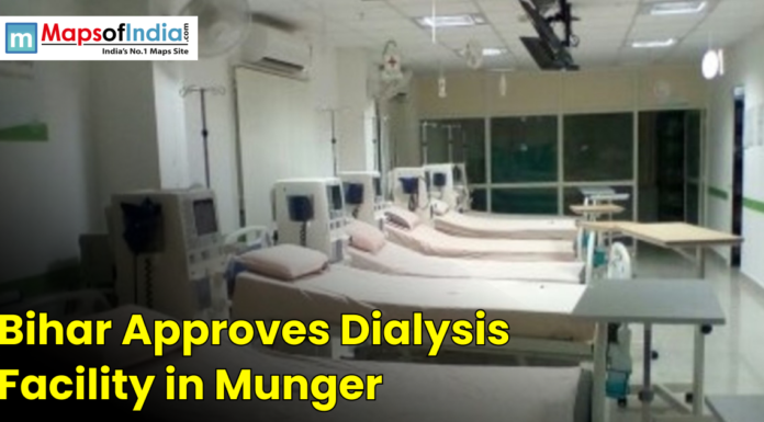 Bihar Approves Dialysis Facility in Munger Hospital ward with a row of dialysis machines and beds.