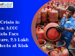 Worker handling LPG cylinders amid a gas shortage crisis in Patna affecting thousands of hostels and students