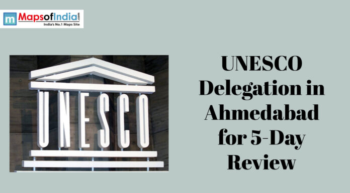UNESCO Delegation in Ahmedabad for 5-Day Review UNESCO logo with headline about a delegation visiting Ahmedabad for a five-day review.