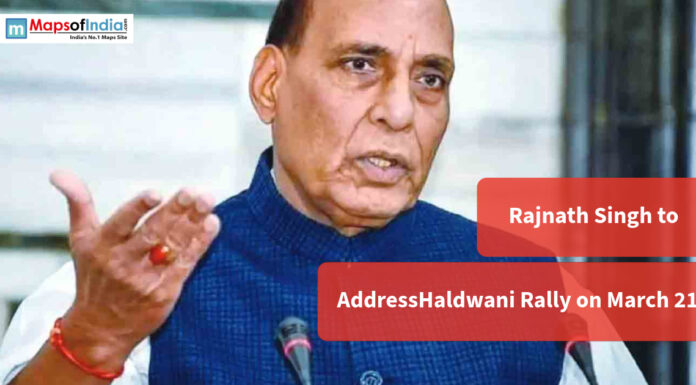 Rajnath Singh to Address Haldwani Rally on March 21 Rajnath Singh speaking; text overlay: "Rajnath Singh to Address Haldwani Rally on March 21."