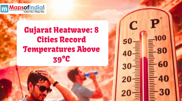 Gujarat Heatwave: 8 Cities Record Temperatures Above 39°C Thermometer showing extreme heat as Gujarat records temperatures above 39°C in eight cities during a heatwave.