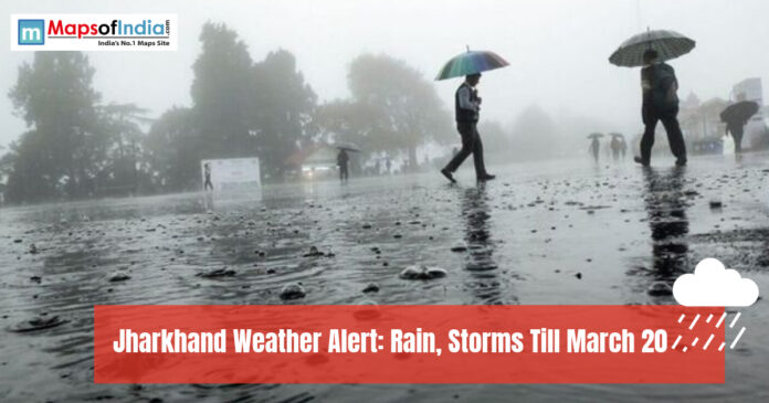 People walking in rain with umbrellas; text reads 