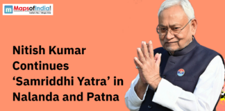 Nitish Kumar Continues ‘Samriddhi Yatra’ in Nalanda and Patna Poster featuring Nitish Kumar with folded hands and text about his ‘Samriddhi Yatra’ in Nalanda and Patna
