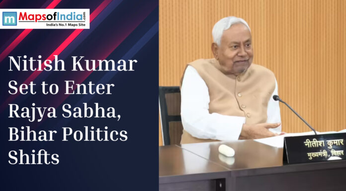Nitish Kumar Set to Enter Rajya Sabha, Bihar Politics Shifts Bihar Chief Minister Nitish Kumar speaking at a meeting, highlighting news about his expected entry into the Rajya Sabha and its impact on Bihar politics