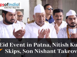 People offering prayers during an Eid gathering in Patna, highlighting a public event linked to Nitish Kumar.
