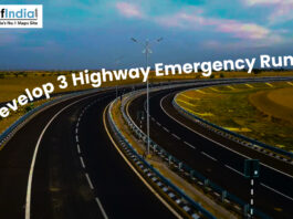 Curved highway with text about Bihar developing emergency runways on three highways.