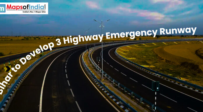 Bihar to Develop 3 Highway Emergency Runways Curved highway with text about Bihar developing emergency runways on three highways.