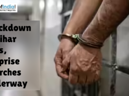 Close-up of a prisoner’s hands in handcuffs inside a jail, highlighting crackdown and surprise searches in Bihar prisons.