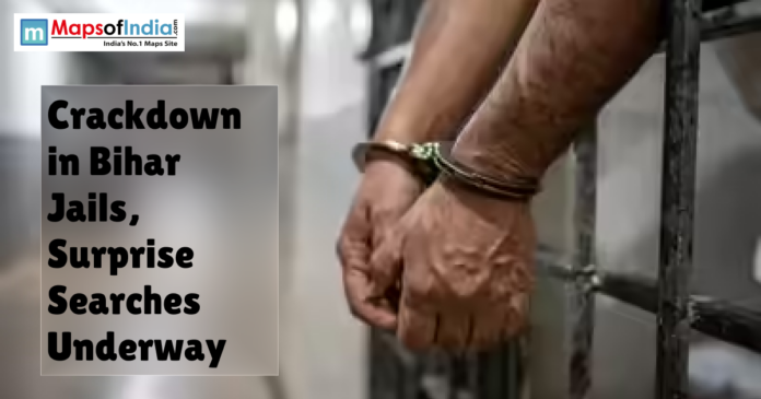 Close-up of a prisoner’s hands in handcuffs inside a jail, highlighting crackdown and surprise searches in Bihar prisons.