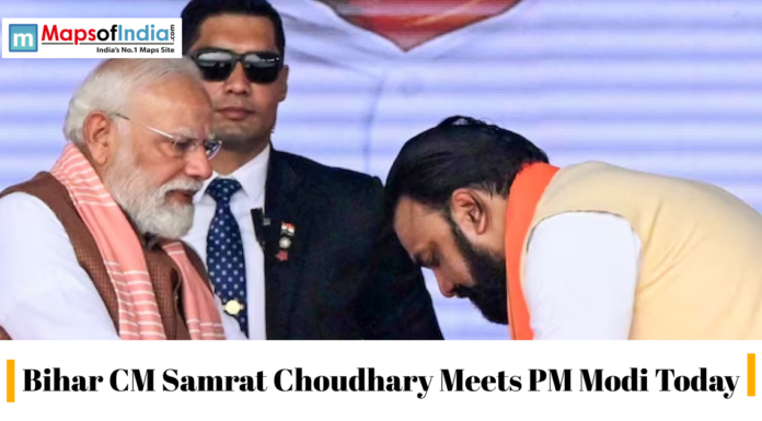 Bihar CM Samrat Choudhary Meets PM Modi Today Bihar CM Samrat Choudhary meets PM Modi during a public event, highlighting a key political meeting.