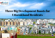 Three Big Development Boosts for Uttarakhand Residents Urban residential landscape in Uttarakhand highlighting three major development initiatives aimed at benefiting residents.