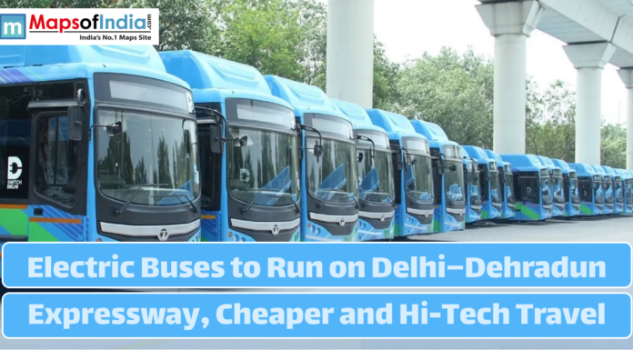 Electric Buses to Run on Delhi–Dehradun Expressway, Cheaper and Hi-Tech Travel A fleet of blue electric buses parked in a row for the Delhi–Dehradun route.