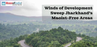 Winds of Development Sweep Jharkhand’s Maoist-Free Areas A collage showing a choir performance, a winding road through a lush green forest, and a smartphone screen interface