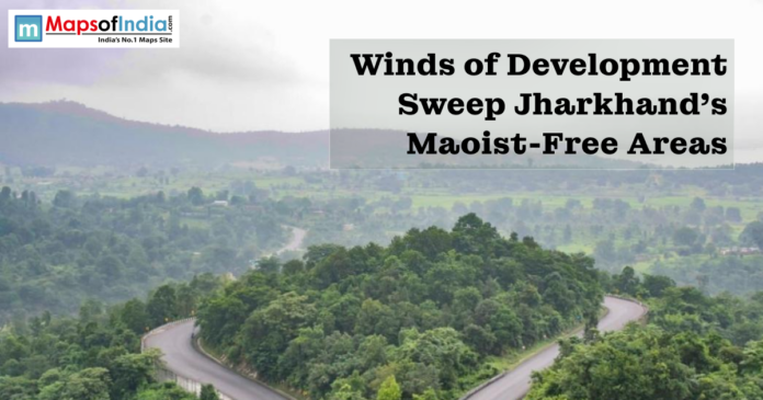 Jharkhand (1) A collage showing a choir performance, a winding road through a lush green forest, and a smartphone screen interface