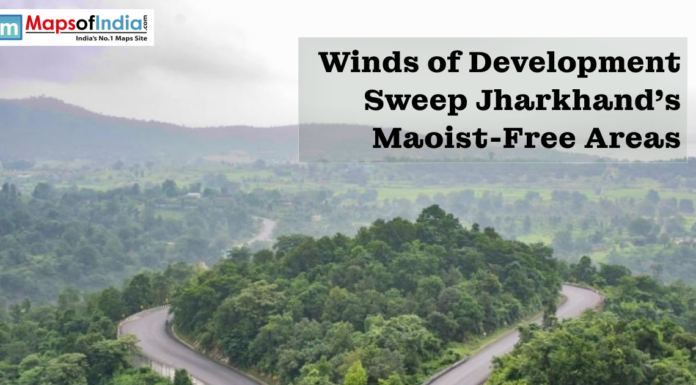 Winds of Development Sweep Jharkhand’s Maoist-Free Areas A collage showing a choir performance, a winding road through a lush green forest, and a smartphone screen interface