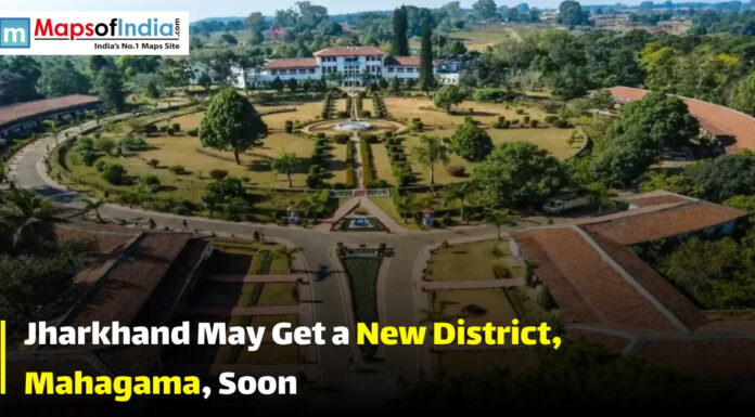 Jharkhand May Get a New District, Mahagama, Soon Aerial view of a government campus in Jharkhand with landscaped gardens, highlighting news about Mahagama becoming a new district.