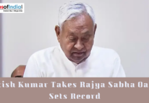 Nitish Kumar Takes Rajya Sabha Oath, Sets Record Nitish Kumar taking oath in Rajya Sabha with headline text overlay