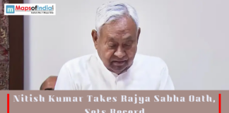 Nitish Kumar Takes Rajya Sabha Oath, Sets Record Nitish Kumar taking oath in Rajya Sabha with headline text overlay