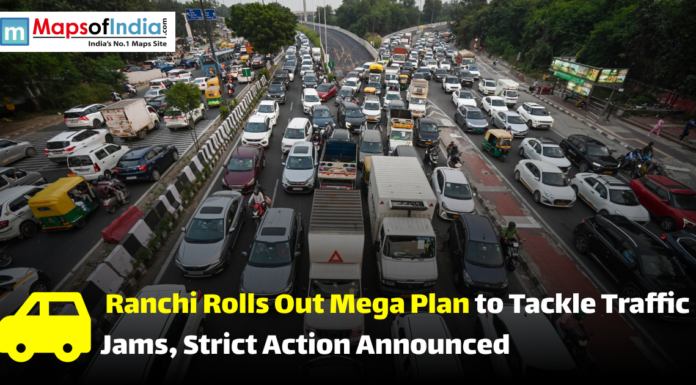 Ranchi Rolls Out Mega Plan to Tackle Traffic Jams, Strict Action Announced Heavy traffic congestion on a busy multi-lane road in Ranchi as the city announces a major plan to tackle traffic jams.