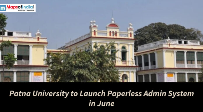 Patna University to Launch Paperless Admin System in June Patna University campus image with headline about launching a paperless administrative system in June.