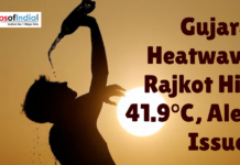 Gujarat Heatwave: Rajkot Hits 41.9°C, Alert Issued Silhouette of a person pouring water during intense heat as Gujarat’s Rajkot records 41.9°C amid a heatwave alert.