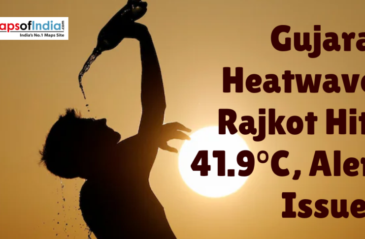 Silhouette of a person pouring water during intense heat as Gujarat’s Rajkot records 41.9°C amid a heatwave alert.