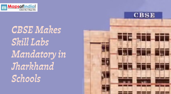 CBSE Makes Skill Labs Mandatory in Jharkhand Schools CBSE building graphic with text announcing skill labs made mandatory in Jharkhand schools.