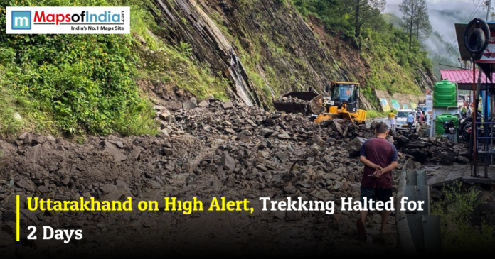 Landslide blocks mountain road in Uttarakhand as authorities halt trekking and issue high alert