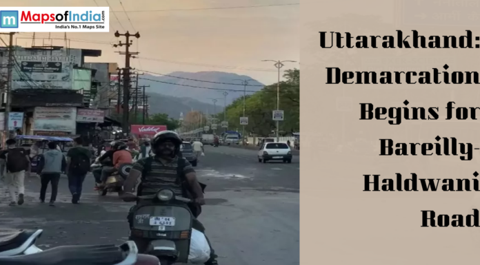 Uttarakhand: Demarcation Begins for Bareilly-Haldwani Road Street view in Uttarakhand highlighting the start of demarcation work for the proposed Bareilly-Haldwani road project.
