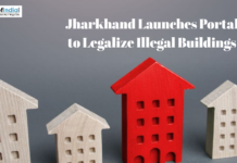 Jharkhand Launches Portal to Legalize Illegal Buildings Illustration of house models with text about Jharkhand launching a portal to legalize illegal buildings.