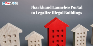 Jharkhand Launches Portal to Legalize Illegal Buildings Illustration of house models with text about Jharkhand launching a portal to legalize illegal buildings.