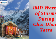 IMD Warns of Storms During Char Dham Yatra Poster showing Kedarnath Temple in the Himalayas with the headline “IMD Warns of Storms During Char Dham Yatra”.