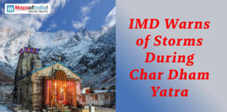 IMD Warns of Storms During Char Dham Yatra Poster showing Kedarnath Temple in the Himalayas with the headline “IMD Warns of Storms During Char Dham Yatra”.