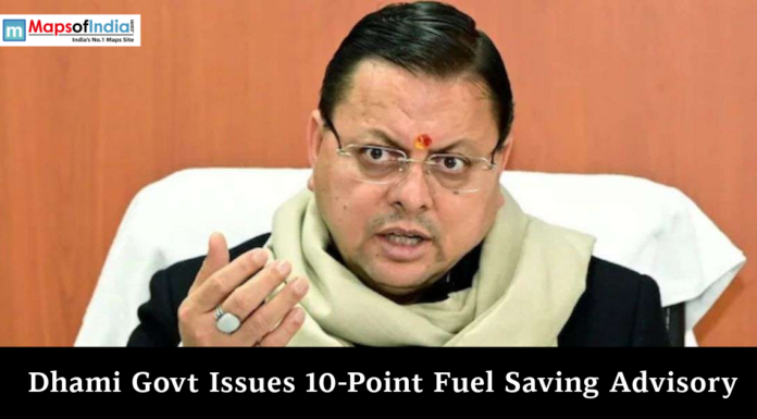 Dhami Govt Issues 10-Point Fuel Saving Advisory Uttarakhand Chief Minister Pushkar Singh Dhami speaking during an official meeting, featured in a news graphic about a 10-point fuel-saving advisory issued by the Dhami government.