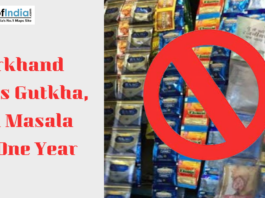 Poster highlighting Jharkhand’s one-year ban on gutkha and pan masala products with a prohibition symbol over tobacco packets.