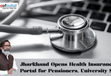 Jharkhand Opens Health Insurance Portal for Pensioners, University Staff Stethoscope placed on a laptop keyboard symbolizing digital healthcare, with news headline about Jharkhand launching a health insurance portal for pensioners and university staff.