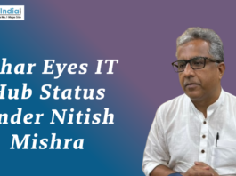 Bihar Eyes IT Hub Status Under Nitish Mishra Graphic featuring Nitish Mishra with the headline “Bihar Eyes IT Hub Status Under Nitish Mishra”.