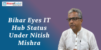 Bihar Eyes IT Hub Status Under Nitish Mishra Graphic featuring Nitish Mishra with the headline “Bihar Eyes IT Hub Status Under Nitish Mishra”.