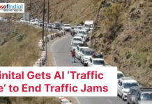 Nainital Gets AI ‘Traffic Eye’ to End Traffic Jams Long line of vehicles stuck in traffic on a narrow hilly road in Nainital, highlighting congestion issues as authorities plan AI-based traffic management.