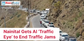 Nainital Gets AI ‘Traffic Eye’ to End Traffic Jams Long line of vehicles stuck in traffic on a narrow hilly road in Nainital, highlighting congestion issues as authorities plan AI-based traffic management.