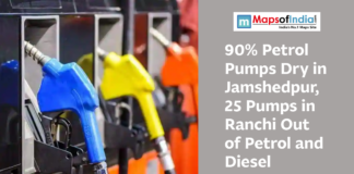 90% Petrol Pumps Dry in Jamshedpur, 25 Pumps in Ranchi Out of Petrol and Diesel Fuel nozzles at a petrol pump with text about fuel shortages in Jamshedpur and Ranchi.