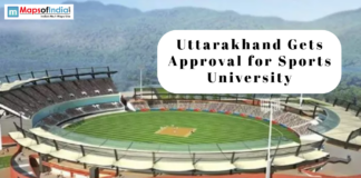 Uttarakhand Gets Approval for Sports University Uttarakhand Sports University announcement over a stadium image.