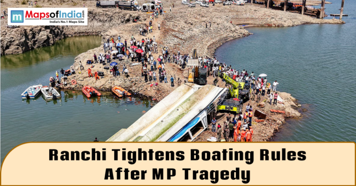 Rescue teams and crowd gathered near a capsized boat at a lakeside site as authorities respond to a tragedy