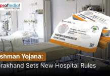 Ayushman Yojana: Uttarakhand Sets New Hospital Rules Ayushman Yojana health card with hospital background representing Uttarakhand healthcare services and new hospital rules.
