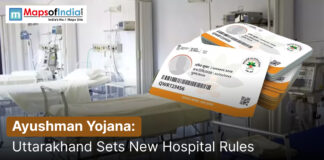 Ayushman Yojana: Uttarakhand Sets New Hospital Rules Ayushman Yojana health card with hospital background representing Uttarakhand healthcare services and new hospital rules.