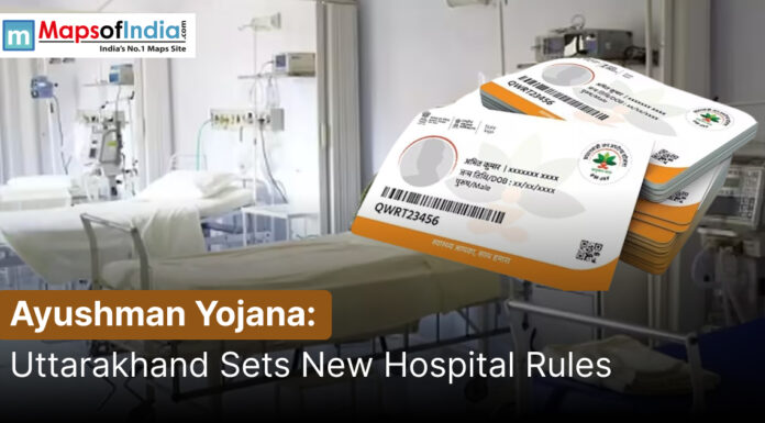 Ayushman Yojana: Uttarakhand Sets New Hospital Rules Ayushman Yojana health card with hospital background representing Uttarakhand healthcare services and new hospital rules.