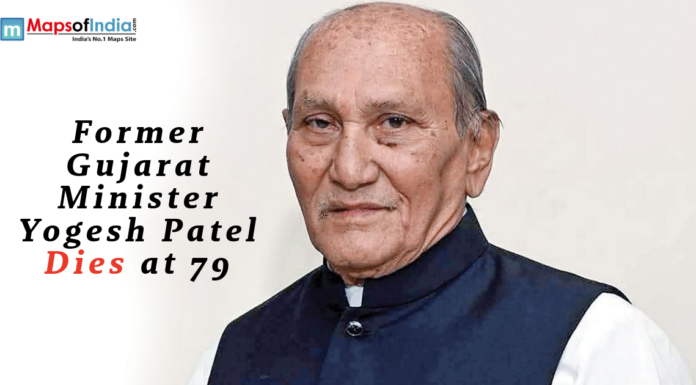 Former Gujarat Minister Yogesh Patel Dies at 79 Former Gujarat minister Yogesh Patel in a formal portrait image, with text announcing his death at the age of 79.